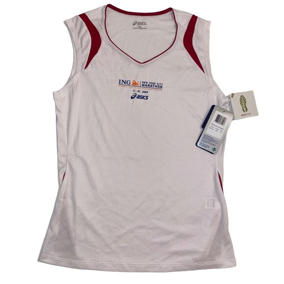 Asics Womens Medium White Red Stripe Marathon Velo Tank WR1011M-0132 NWT - Picture 1 of 9